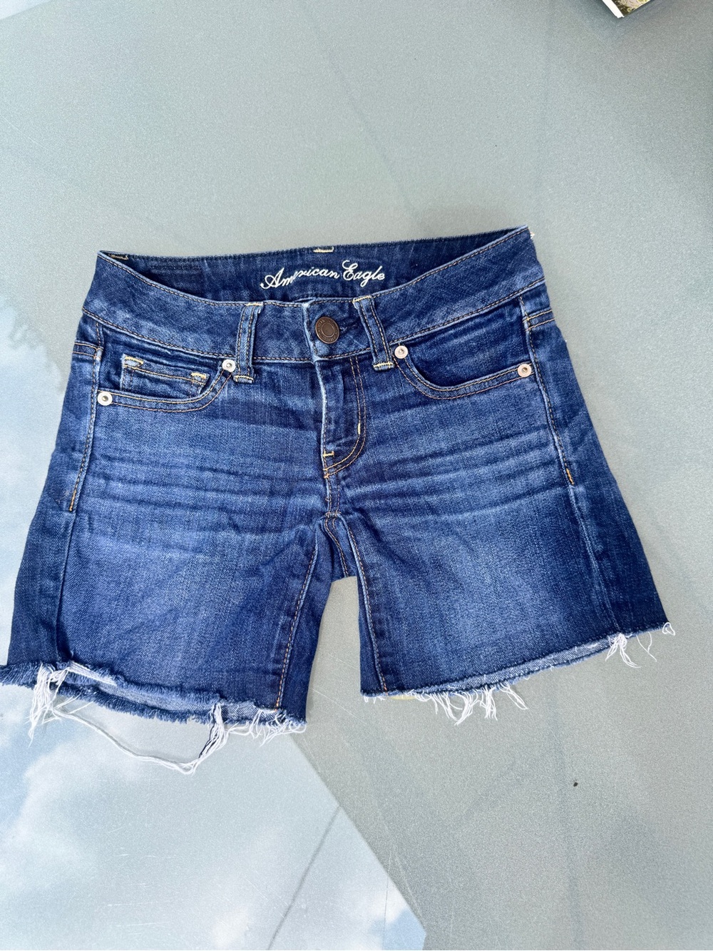 American Eagle Outfitters Blue Denim Frayed Hem Cutoff Shorts